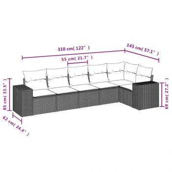 6-tlg. Garten-Sofagarnitur mit Kissen Grau Poly Rattan