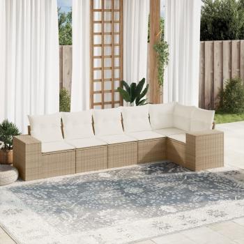 ARDEBO.de - 6-tlg. Garten-Sofagarnitur mit Kissen Beige Poly Rattan