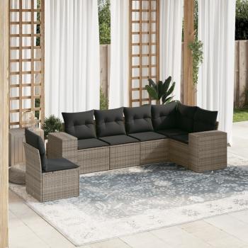 ARDEBO.de - 6-tlg. Garten-Sofagarnitur mit Kissen Grau Poly Rattan