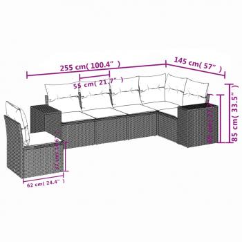 6-tlg. Garten-Sofagarnitur mit Kissen Grau Poly Rattan