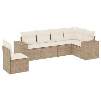 6-tlg. Garten-Sofagarnitur mit Kissen Beige Poly Rattan