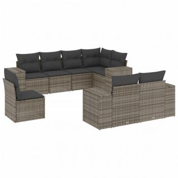 ARDEBO.de - 8-tlg. Garten-Sofagarnitur mit Kissen Grau Poly Rattan