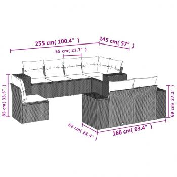 8-tlg. Garten-Sofagarnitur mit Kissen Grau Poly Rattan