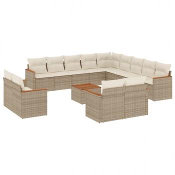 14-tlg. Garten-Sofagarnitur mit Kissen Beige Poly Rattan