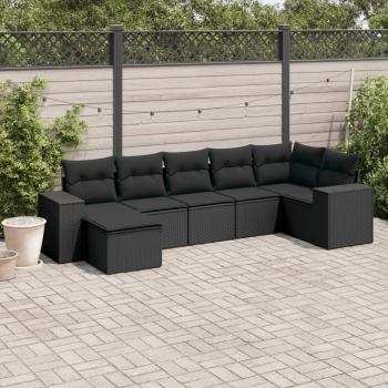 ARDEBO.de - 7-tlg. Garten-Sofagarnitur mit Kissen Schwarz Poly Rattan