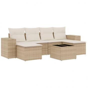 7-tlg. Garten-Sofagarnitur mit Kissen Beige Poly Rattan