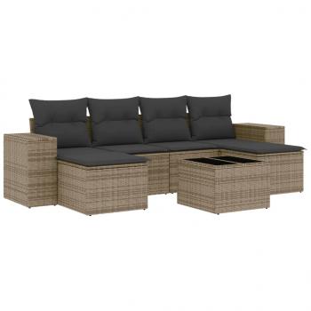 7-tlg. Garten-Sofagarnitur mit Kissen Grau Poly Rattan