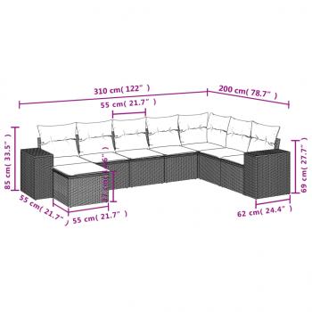 8-tlg. Garten-Sofagarnitur mit Kissen Schwarz Poly Rattan