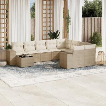 ARDEBO.de - 10-tlg. Garten-Sofagarnitur mit Kissen Beige Poly Rattan