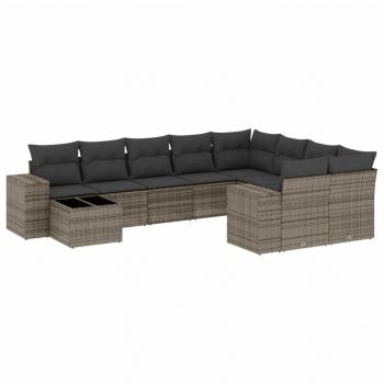 10-tlg. Garten-Sofagarnitur mit Kissen Grau Poly Rattan