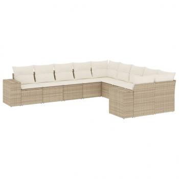 10-tlg. Garten-Sofagarnitur mit Kissen Beige Poly Rattan