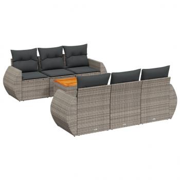 7-tlg. Garten-Sofagarnitur mit Kissen Grau Poly Rattan