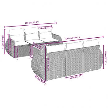 7-tlg. Garten-Sofagarnitur mit Kissen Grau Poly Rattan