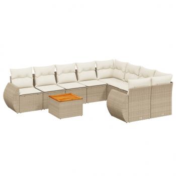 9-tlg. Garten-Sofagarnitur mit Kissen Beige Poly Rattan