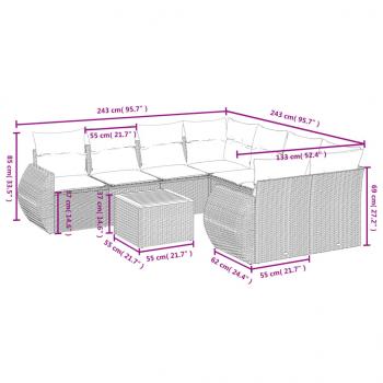 9-tlg. Garten-Sofagarnitur mit Kissen Schwarz Poly Rattan