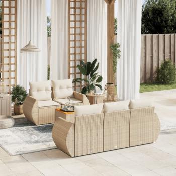 ARDEBO.de - 6-tlg. Garten-Sofagarnitur mit Kissen Beige Poly Rattan