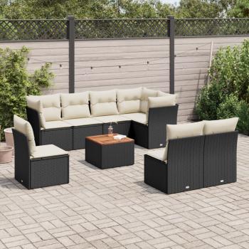 ARDEBO.de - 9-tlg. Garten-Sofagarnitur mit Kissen Schwarz Poly Rattan