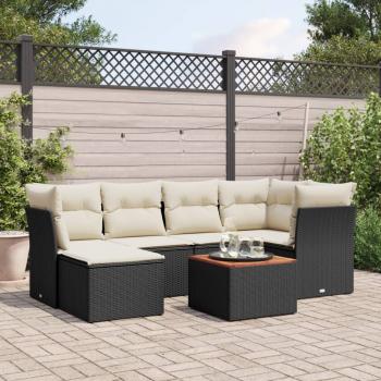 ARDEBO.de - 7-tlg. Garten-Sofagarnitur mit Kissen Schwarz Poly Rattan