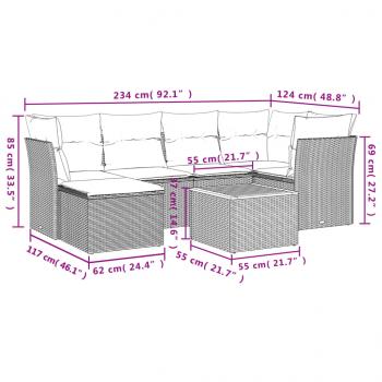 7-tlg. Garten-Sofagarnitur mit Kissen Beige Poly Rattan