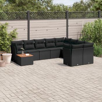 ARDEBO.de - 10-tlg. Garten-Sofagarnitur mit Kissen Schwarz Poly Rattan