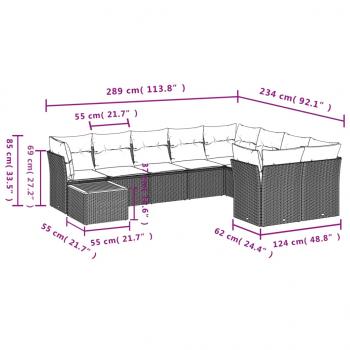 10-tlg. Garten-Sofagarnitur mit Kissen Schwarz Poly Rattan