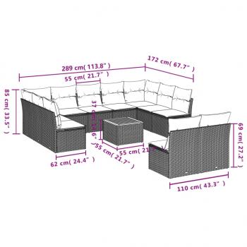 12-tlg. Garten-Sofagarnitur mit Kissen Schwarz Poly Rattan