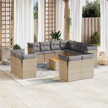 ARDEBO.de - 12-tlg. Garten-Sofagarnitur mit Kissen Beige Poly Rattan