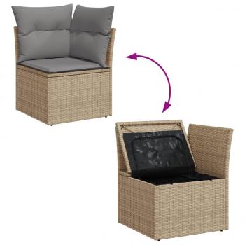 12-tlg. Garten-Sofagarnitur mit Kissen Beige Poly Rattan