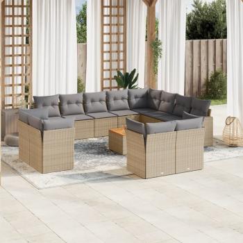 ARDEBO.de - 13-tlg. Garten-Sofagarnitur mit Kissen Beige Poly Rattan