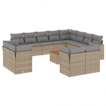 13-tlg. Garten-Sofagarnitur mit Kissen Beige Poly Rattan