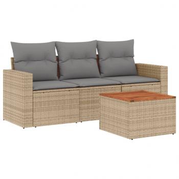 4-tlg. Garten-Sofagarnitur mit Kissen Beigemischung Poly Rattan