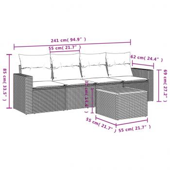 5-tlg. Garten-Sofagarnitur mit Kissen Grau Poly Rattan