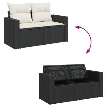 6-tlg. Garten-Sofagarnitur mit Kissen Schwarz Poly Rattan