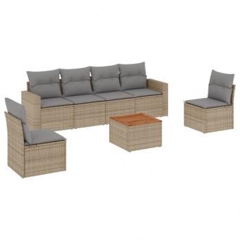 7-tlg. Garten-Sofagarnitur mit Kissen Beige Poly Rattan