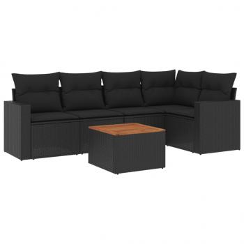 6-tlg. Garten-Sofagarnitur mit Kissen Schwarz Poly Rattan