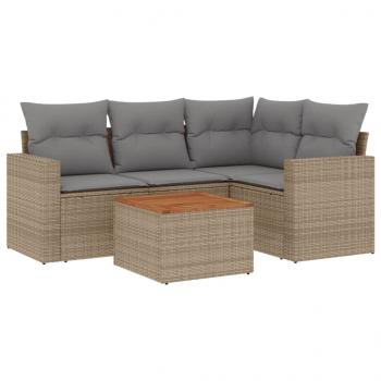 5-tlg. Garten-Sofagarnitur mit Kissen Beige Poly Rattan