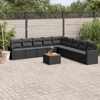 ARDEBO.de - 10-tlg. Garten-Sofagarnitur mit Kissen Schwarz Poly Rattan