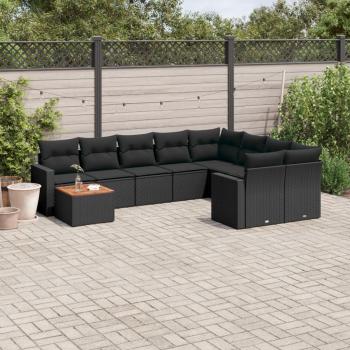 ARDEBO.de - 10-tlg. Garten-Sofagarnitur mit Kissen Schwarz Poly Rattan