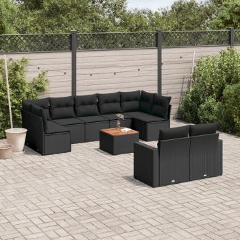 ARDEBO.de - 10-tlg. Garten-Sofagarnitur mit Kissen Schwarz Poly Rattan