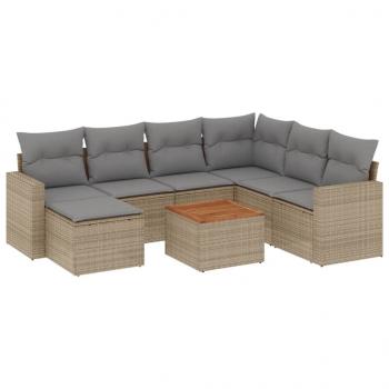 8-tlg. Garten-Sofagarnitur mit Kissen Beige Poly Rattan