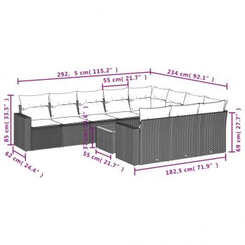 11-tlg. Garten-Sofagarnitur mit Kissen Schwarz Poly Rattan