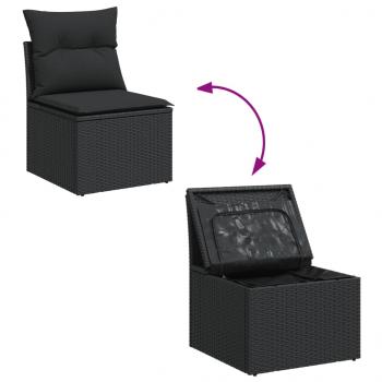 11-tlg. Garten-Sofagarnitur mit Kissen Schwarz Poly Rattan