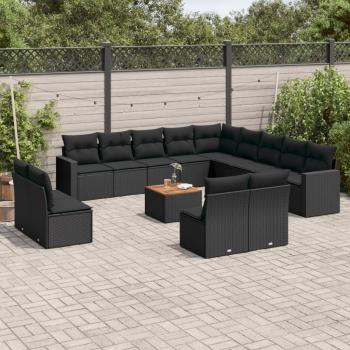 ARDEBO.de - 14-tlg. Garten-Sofagarnitur mit Kissen Schwarz Poly Rattan