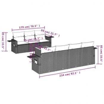 8-tlg. Garten-Sofagarnitur mit Kissen Grau Poly Rattan