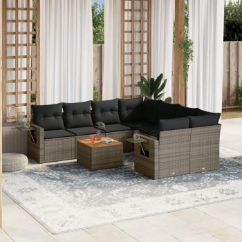 ARDEBO.de - 9-tlg. Garten-Sofagarnitur mit Kissen Grau Poly Rattan