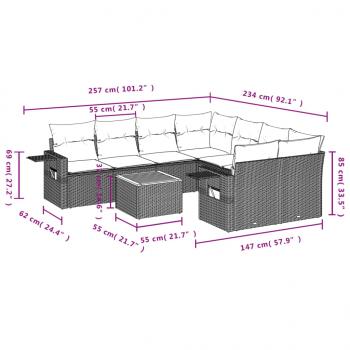 9-tlg. Garten-Sofagarnitur mit Kissen Grau Poly Rattan