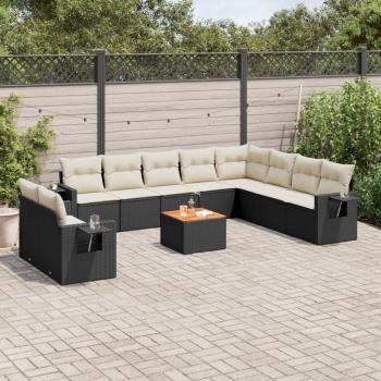 ARDEBO.de - 11-tlg. Garten-Sofagarnitur mit Kissen Schwarz Poly Rattan