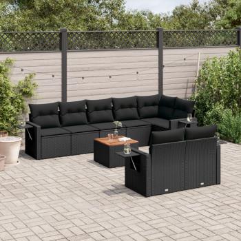 ARDEBO.de - 9-tlg. Garten-Sofagarnitur mit Kissen Schwarz Poly Rattan