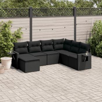 ARDEBO.de - 7-tlg. Garten-Sofagarnitur mit Kissen Schwarz Poly Rattan