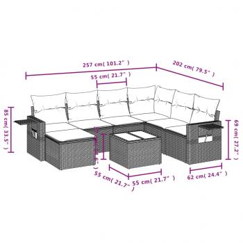 8-tlg. Garten-Sofagarnitur mit Kissen Grau Poly Rattan